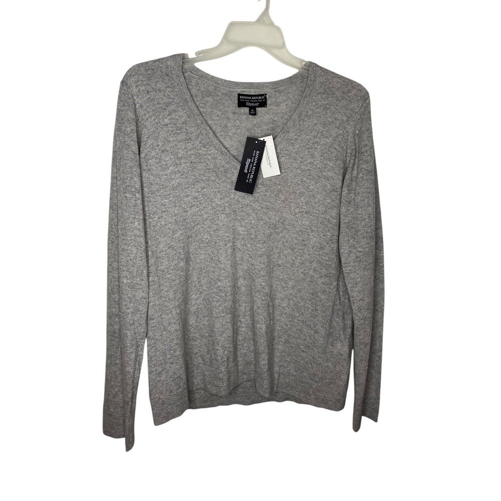 Banana Republic Mens XL Grey Filpucci Italian Merino Cashmere V-Neck Sweater NWT